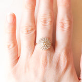 Винтажное кольцо с цветком из желтого золота 9 карат и бриллиантами (около 0.25 карата), 1994 г.