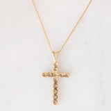 Collar vintage de cadena de oro amarillo de 9 quilates con colgante de cruz de oro amarillo de 9 quilates y diamantes marrones