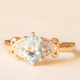 Vintage 9K yellow gold ring with aquamarine (0.60ct approx.) and diamonds (0.03ctw approx.), year 1983