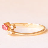 Vintage-Ring aus 18-karätigem Gelbgold mit synthetischem Rubin (ca. 0.12 ct) und Diamanten im Brillantschliff (ca. 0.09 ctw), 80er/90er Jahre