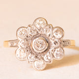 Antiker 18-Karat-Gelb- und Weißgold-Diamant-Blumenring im alten europäischen Schliff (ca. 0.88 ctw), 20er Jahre