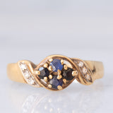 Anello a fiore vintage in oro giallo 9K con zaffiri e diamanti, anni ‘90