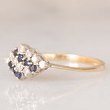 Anello vintage in oro giallo 9K con zaffiri (0.14ctw ca.) e diamanti (0.16ctw ca.), anno 1987