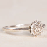 Bague fleur vintage en or blanc 9 carats et diamants (environ 0.20 ct), années 80