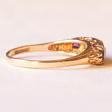 Винтажное кольцо-вечность из желтого золота 9 карат с опалами (около 0.20 карата) и аметистом (около 0.40 карата), 70-е годы