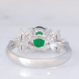 Anello vintage in platino con tsavorite (0.94ct) e due fiori di diamanti (0.78ctw), anni ‘90/anni ‘2000