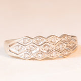 Anello a fascia vintage in oro bianco 9K con diamanti (0.13ctw ca.), anni ‘70/‘80