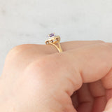 Anello vintage in oro giallo e bianco 9K con ametista di taglio a cuore (0.22ct ca.) e diamante, anni ‘90