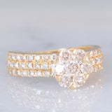 Anello a fiore in oro giallo 18K con diamanti di taglio brillante (1ctw), anni ‘70/‘80