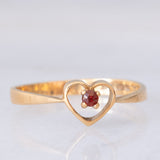 Solitario a cuore vintage in oro giallo 9K con granato, anni ‘80
