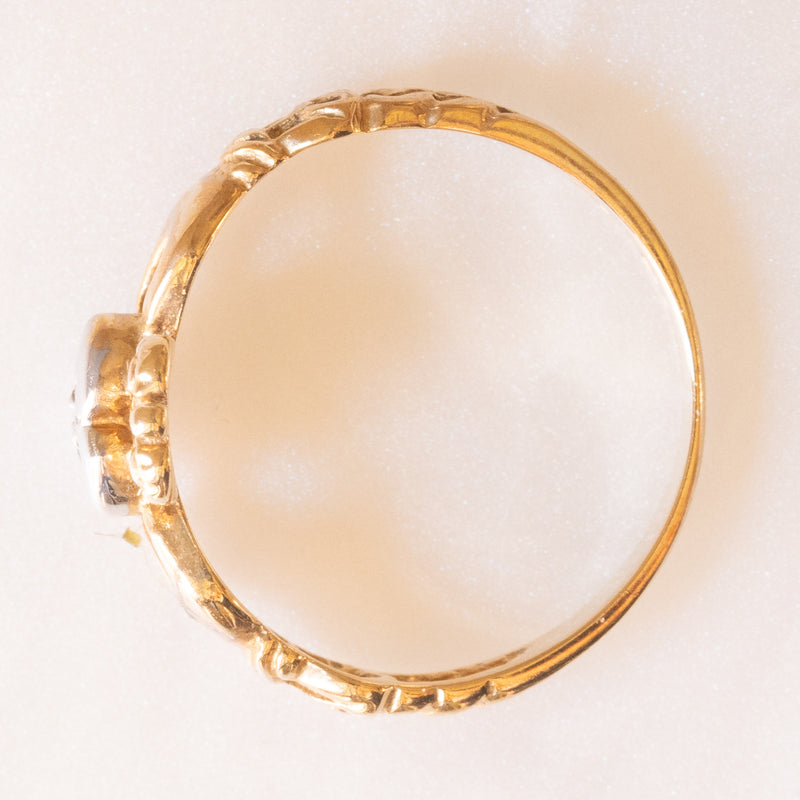 Anello Claddagh vintage in oro giallo e bianco 9K con cubic zirconia e con motivi celtici