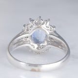 Anello a margherita vintage in platino con zaffiro (1.10ct) e diamanti (0.33ctw), anni ‘70