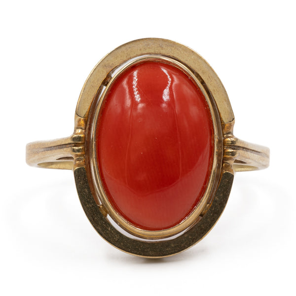 Anello vintage in oro giallo 8k con corallo, anni '60