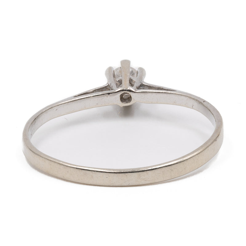 Anello solitario vintage in oro bianco 14k con diamante (0,15ct), anni '70