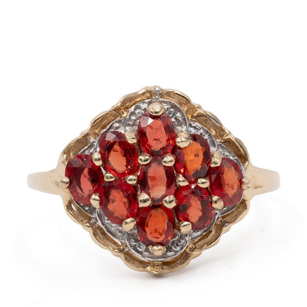 Anello vintage in oro giallo 9k con topazi rossi (1,30ctw)