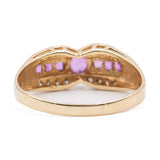 Anello vintage in oro giallo 14k con rubini e diamanti (0,08ctw)