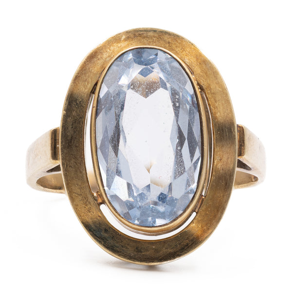 Anello vintage in oro giallo 8k con spinello azzurro
