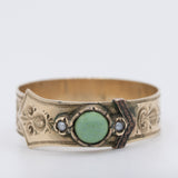 Anello antico a forma di cintura con fibbia in oro giallo 8K con turchese e perline bianche, anni ‘10/‘20