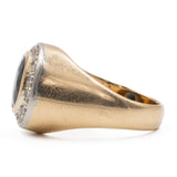 Anello vintage in oro giallo 18K con zaffiro (1ct ca.) e diamanti di taglio brillante (0.14ctw ca.), anni '70