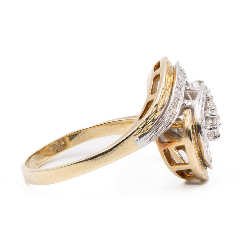 Anello vintage tourbillon in oro bicolore 14k con diamanti (0,26ctw), anni '70