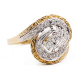 Anello vintage tourbillon in oro bicolore 14k con diamanti (0,26ctw), anni '70