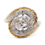 Anello vintage tourbillon in oro bicolore 14k con diamanti (0,26ctw), anni '70