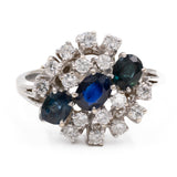 *RESERVADO* Anel vintage em ouro branco 14K com safiras e diamantes (aprox. 0.80ctw), década de 60