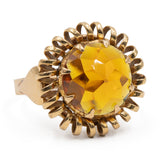 Anello vintage in oro giallo 18k con zaffiro arancione sintetico, anni '70