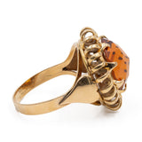 Anello vintage in oro giallo 18k con zaffiro arancione sintetico, anni '70