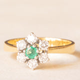 Vintage-Gänseblümchenring aus 14-karätigem Gelb- und Weißgold mit Smaragd (ca. 0.12 ct) und Diamanten im Brillantschliff (ca. 0.42 ctw), 60er/70er Jahre