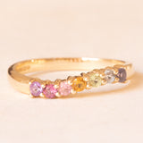 Vintage-Ring aus 14 Karat Gelbgold mit Amethyst, Rosenquarz, Citrinquarz, grünem Peridot, blauem Topas und Iolith, 90er Jahre