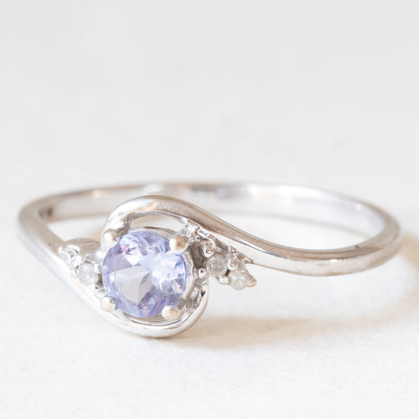 Anello vintage in oro bianco 9K con tanzanite (0.20ct ca.) e diamanti, anni ‘90