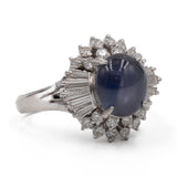 Anello vintage a ballerina in platino 900 con zaffiro stellato (4,59ct) e diamanti (0,85ctw)