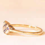 Anello vintage in oro giallo 9K con zaffiri (0.22ctw ca.) e diamanti (0.16ctw ca.), anno 1989