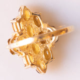 Anello vintage in oro giallo 9K con quarzi citrini (1.80ctw ca.) e diamanti, anni ‘80