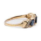 Anello vintage in oro giallo 9k con zaffiri e diamanti