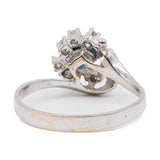 Bague vintage en or blanc 14 carats avec saphir (0,40 ct) et diamants (0,20 ct), années 70