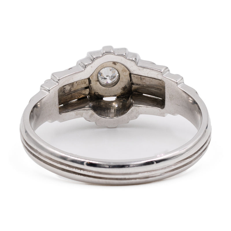 Bague Solitaire Art Déco - Or Blanc 18k Diamant Ancien 0.10 Carats - Taille 52 - Années 1930
