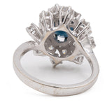 Anello vintage a margherita in oro bianco 14k con zaffiro (1ct) e diamanti (1,60ctw), anni '70