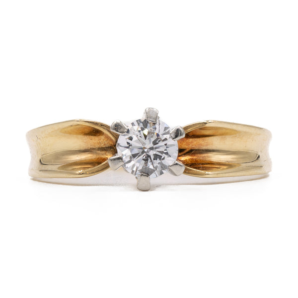 Anello solitario vintage in oro giallo 14k con diamante (0,25ct), anni '70