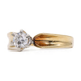 Anel solitário vintage "RESERVED" em ouro amarelo 14k com diamante (0,25 ct), década de 70