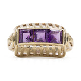 Anel vintage "RESERVADO" em ouro amarelo 8k com ametistas, década de 70