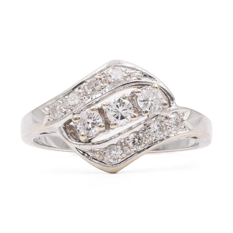 Anello vintage in oro bianco 14k con diamanti (0,60ctw), anni '60