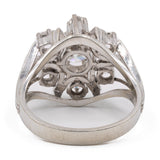 Bague fleur vintage en or blanc 14 carats avec diamant central de 0,80 ct et diamants environnants de 0,36 ct, années 70