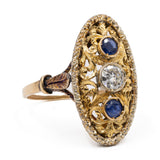 Anello vintage in oro giallo 18k con zaffiri (0,30ctw) e diamante (0,30ct), anni '50