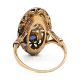 Anello vintage in oro giallo 18k con zaffiri (0,30ctw) e diamante (0,30ct), anni '50