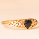 Vintage-Ring aus 9-karätigem Gelbgold mit herzförmigem Onyx