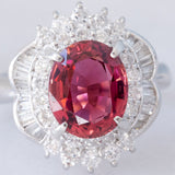 Anello vintage in platino con tormalina (3.50ct) e diamanti (1.22ctw), anni ‘80