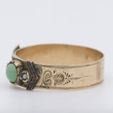Anello antico a forma di cintura con fibbia in oro giallo 8K con turchese e perline bianche, anni ‘10/‘20
