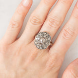 Anello antico in oro giallo 18K e argento con diamanti di taglio rosetta (1ctw ca.), primi del ‘900